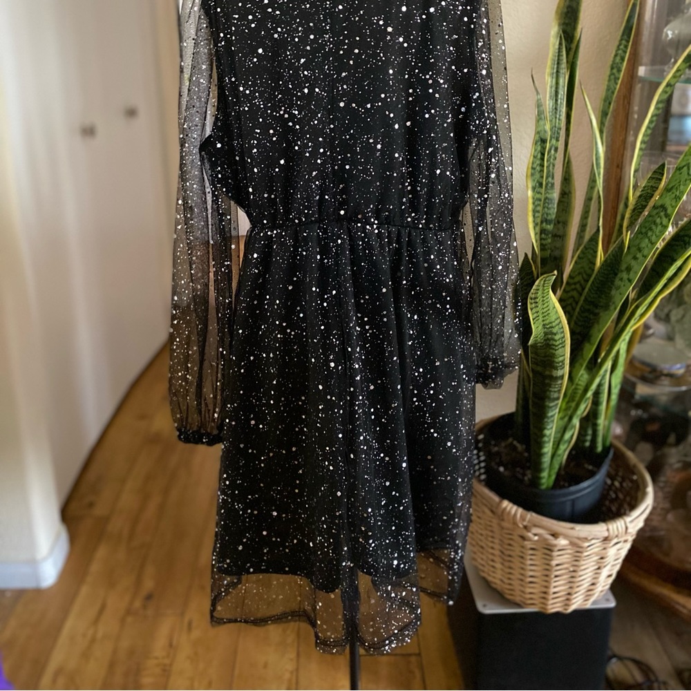 Black Sheer Dress with Mutiple Sizes of Silver Dots. - Picture 4 of 4